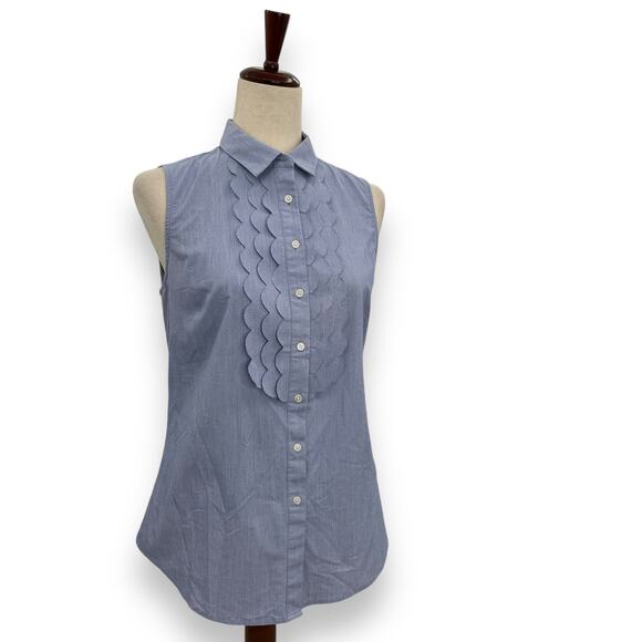 Banana Republic Button Up Top Size 8 light blue Scalloped Preppy Coquette Work - Picture 2 of 10